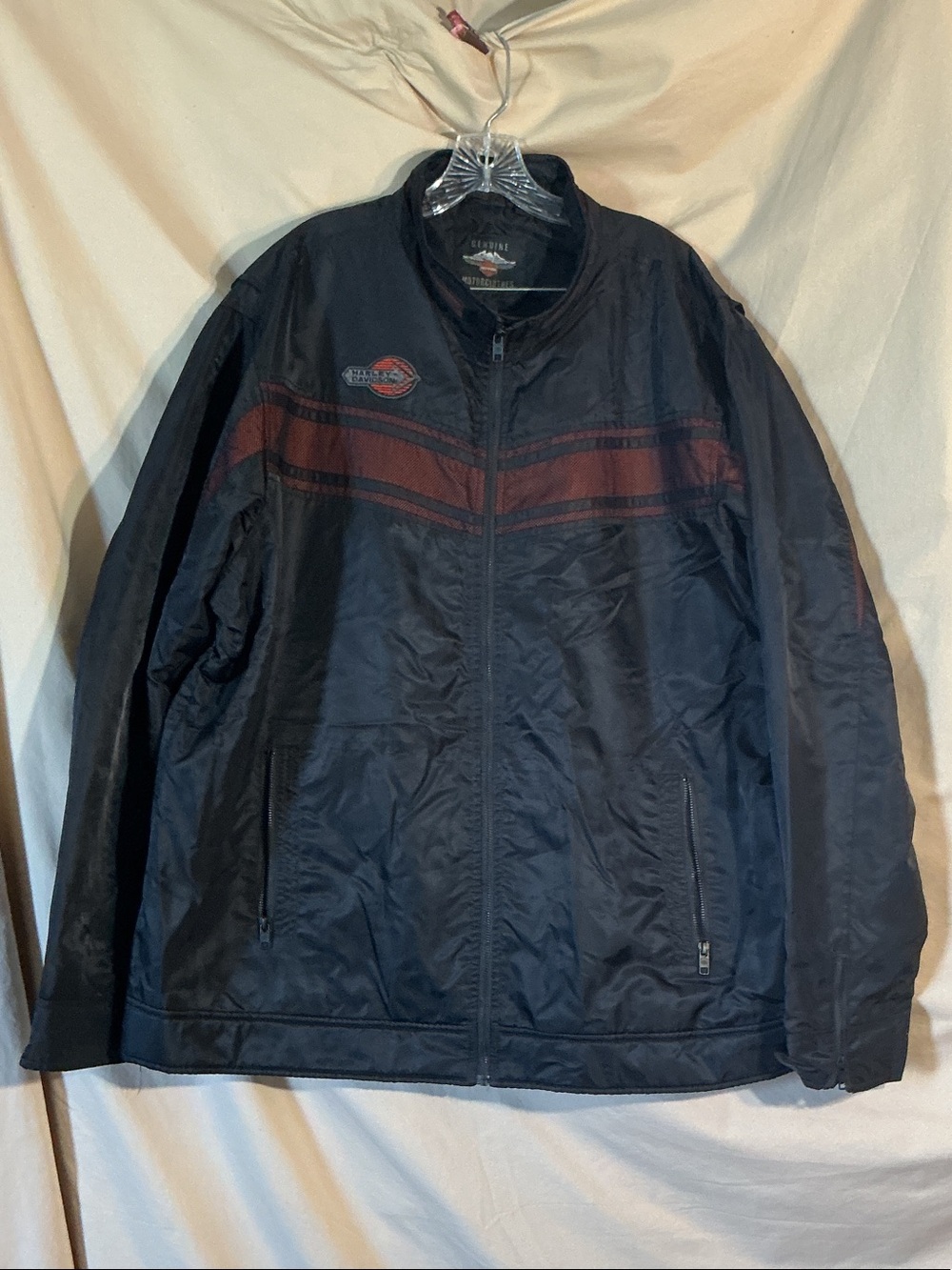 Harley-Davidson Men’s Black Jacket with Maroon Stripe Accents